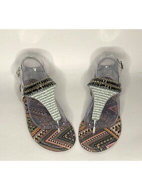 Muk Luks sz 9 Beaded Tribal Thong Sandals Buckle Strap Flats Shoes Southwest